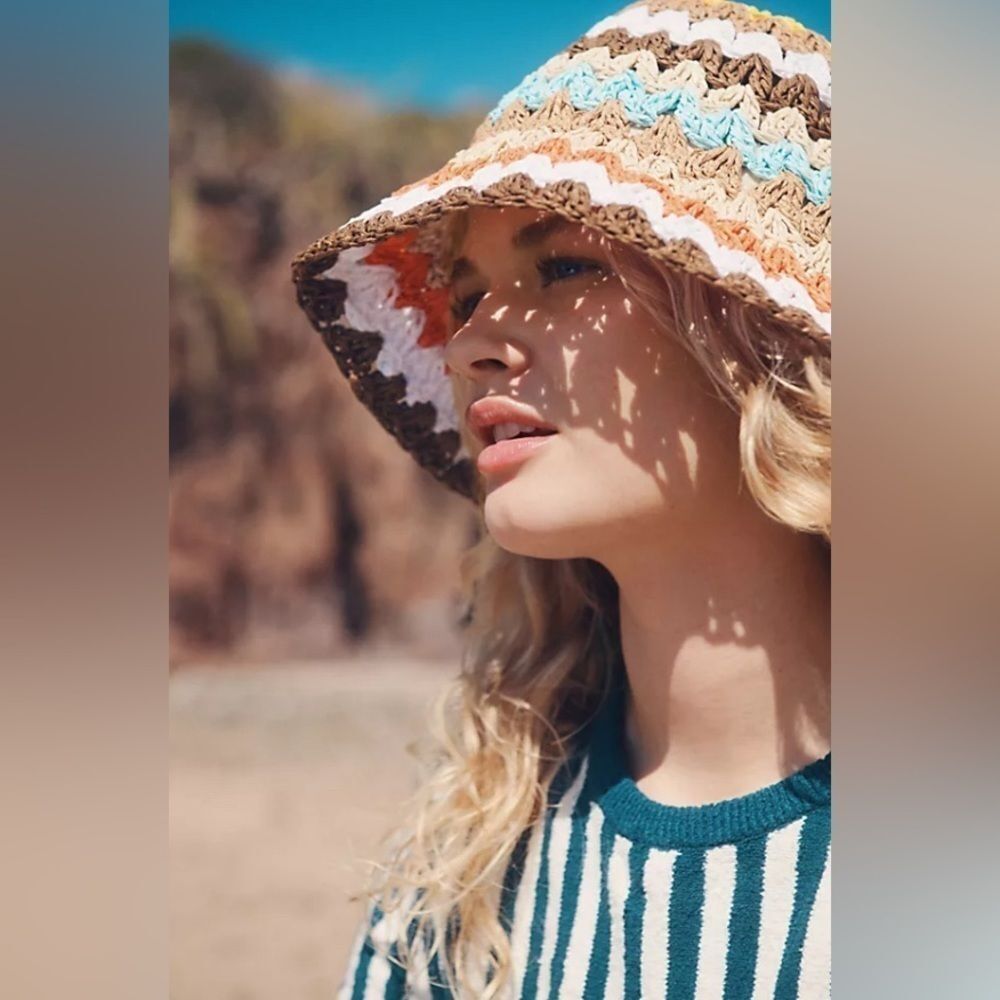 Peter Grimm True Character for Free People Wave Crochet Straw Bucket Hat